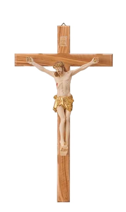 Crocifisso In Legno di Ulivo e Cristo Colorato