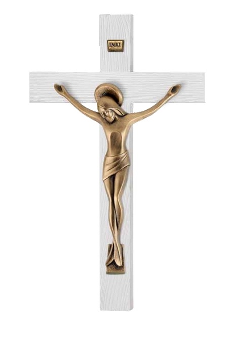 Crocifisso Bianco e corpo Cristo stilizzato Bronzato Valenti 23 cm