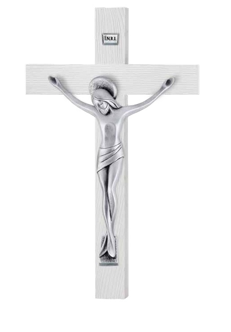 Crocifisso Bianco e Cristo stilizzato in Argento brunito Valenti 23 cm