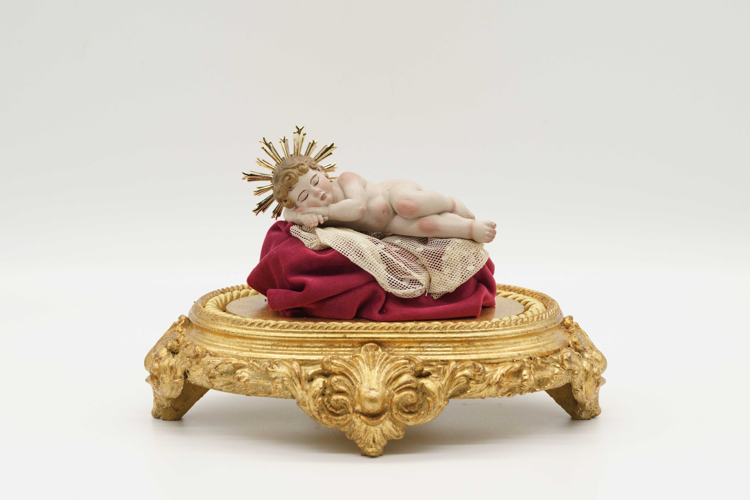 Bambinello Napoletano in Vetro con Base Dorata Barocca