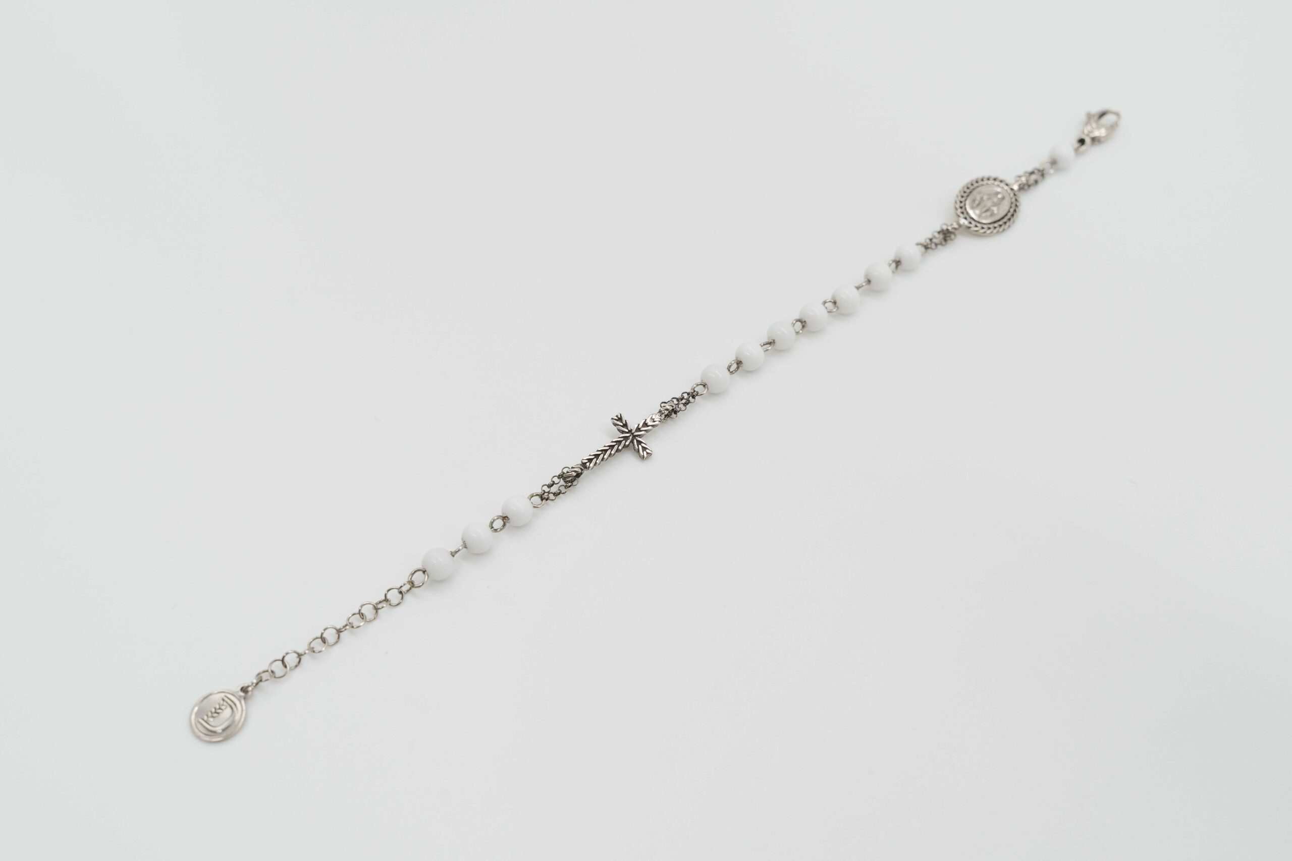 Spiritual Beauty Rosary Bracelet in White and Silver -DUEAERRE-