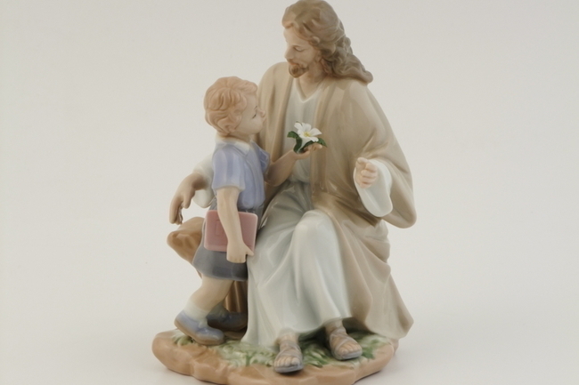 Statua Gesù con i Pargoli in Porcellana cm 17