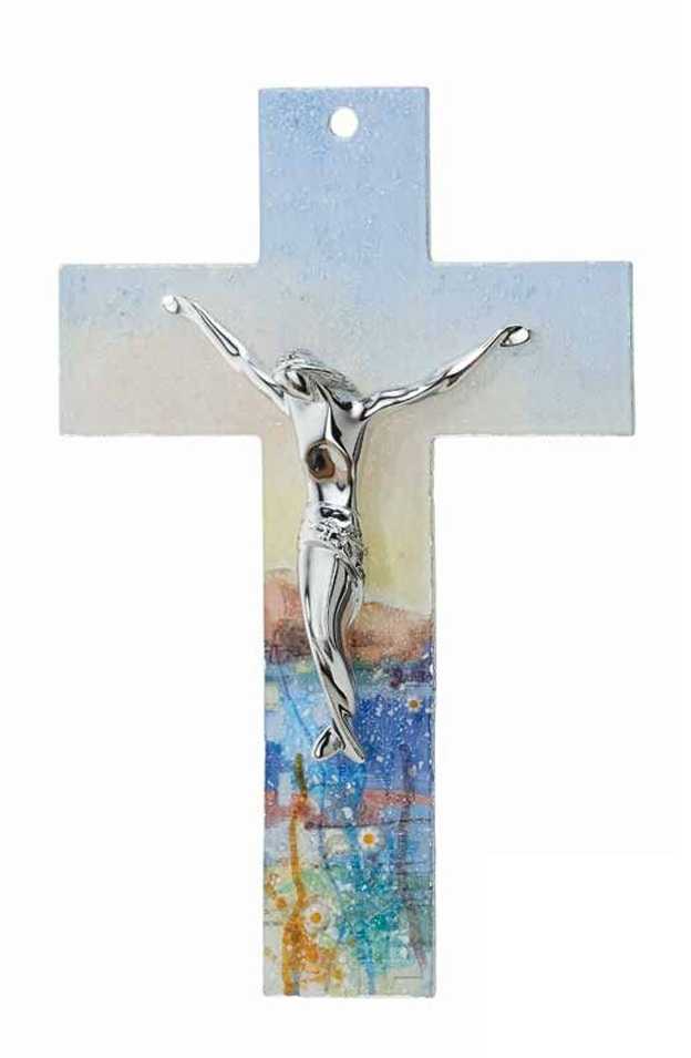 Crocifisso Vetro di Murano "Paesaggio Incantato" Stilizzato