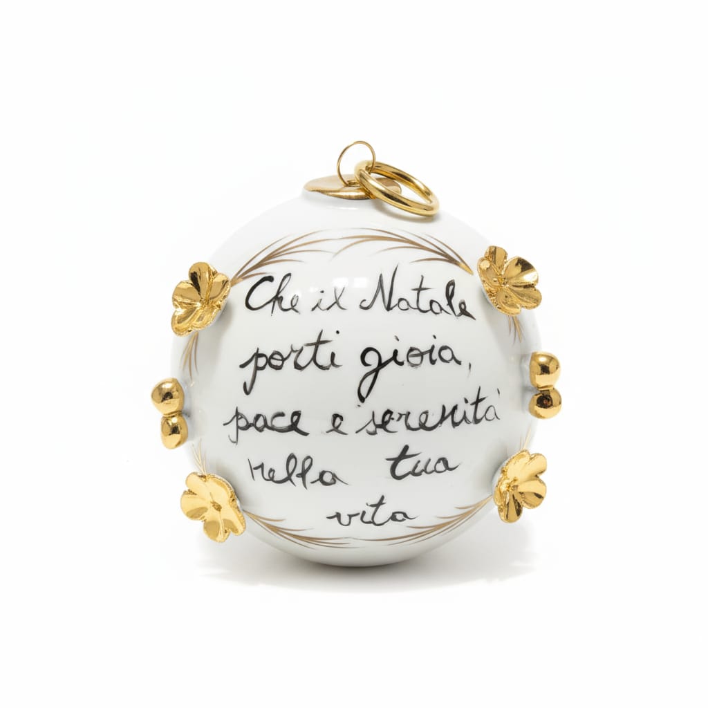 Pallina di Natale con Frase in Porcellana Capodimonte Dorato 10cm