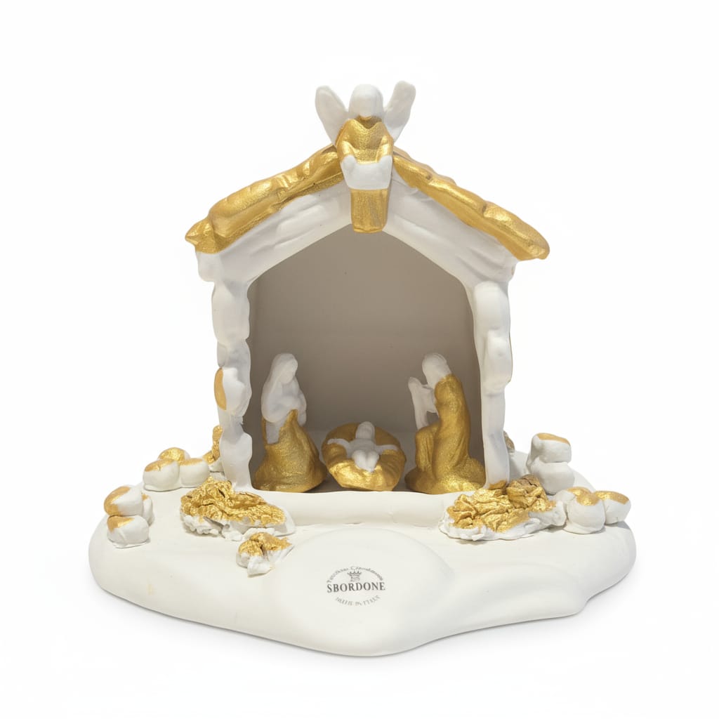 Presepe con Capanna in Capodimonte Bianco e Oro Porporina 10 cm