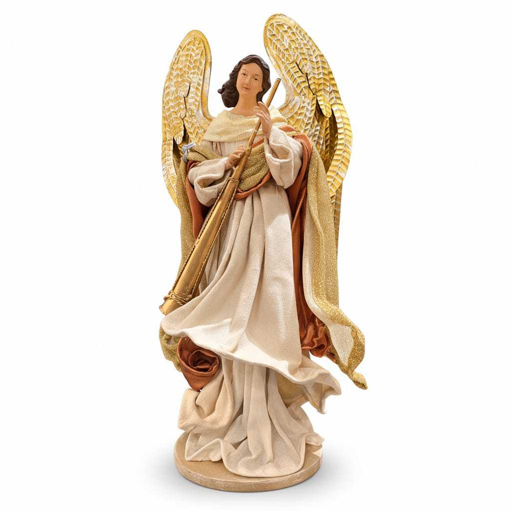 Angelo Ecrù in Tessuto con Tromba 40 cm