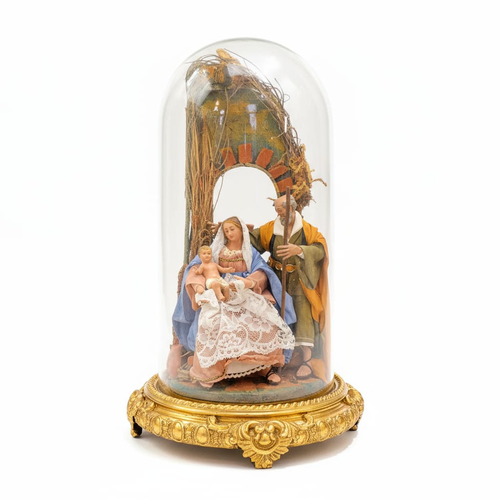 Presepe Napoletano In Campana di Vetro base barocca 30x45 cm