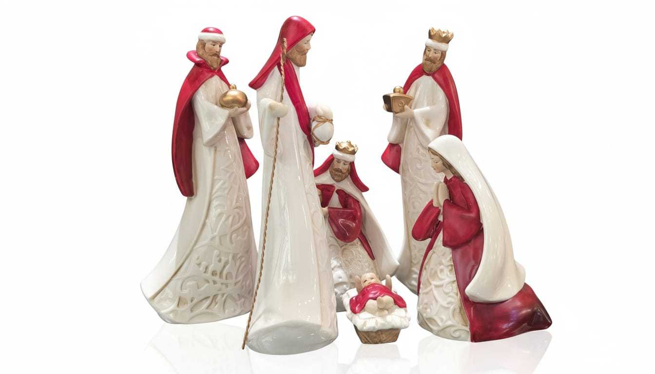 Presepe in Ceramica Rosso e Oro set 6pz 30 cm