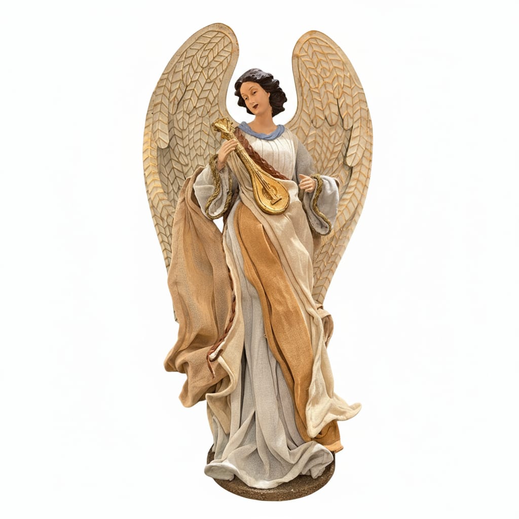 Angelo Ecrù in Tessuto con Mandolino 45 cm